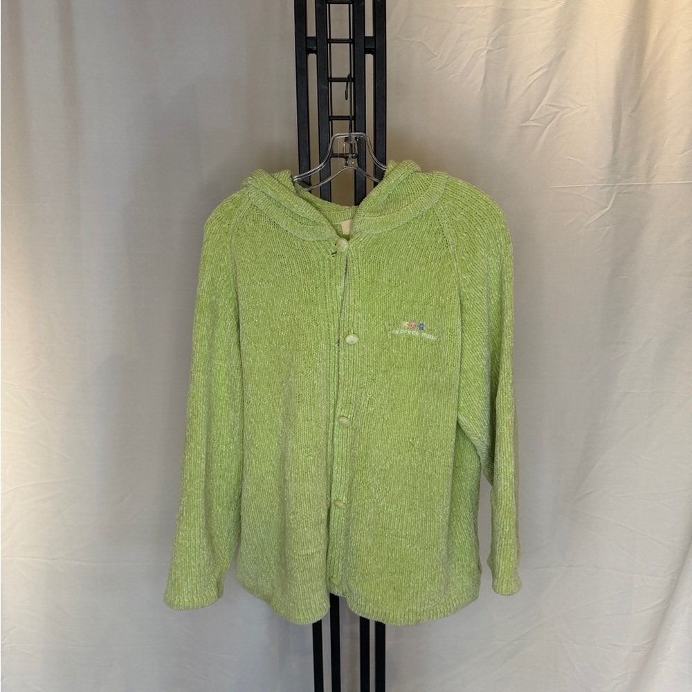 Lime Green Women's Hooded Cardigan (vintage)‎